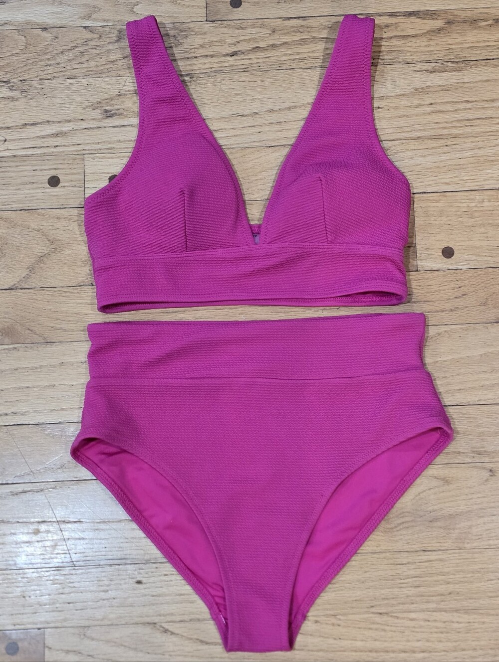 Old Navy Pink Textured High Waisted Bikini Set Medium
